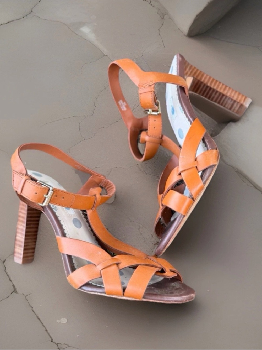 Boden Cognac Leather Strappy Sandals with Ankle Strap